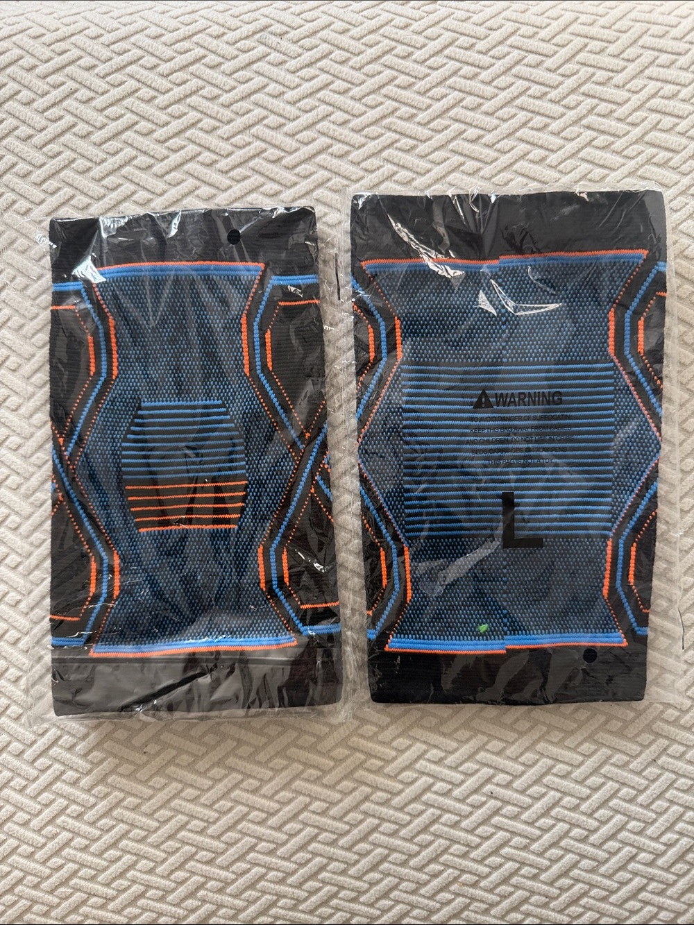 Black & Blue Compression Knee Sleeves with Orange Accents